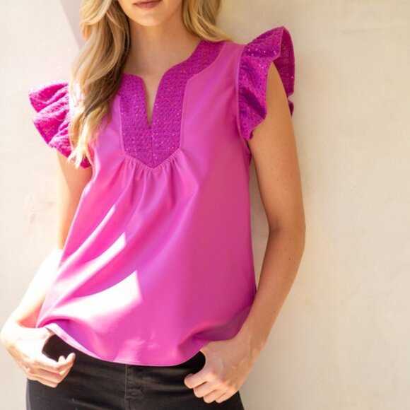 Pink Vegan Leather & Tweed Top - Picture 1 of 5